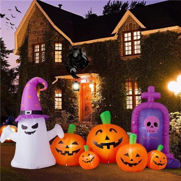 Amazon.com: Danxilu 8 FT Long Halloween Inflatables Pumpkin  8FT Long Halloween Inflatables  - Blow Up Pumpkin Combo with  Built-in LEDs